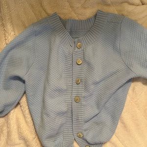 Size S Coco Chanel CC buttons baby blue cardigan